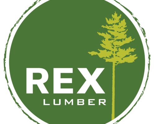 Green circle with a light green tree and the words Rex Lumber