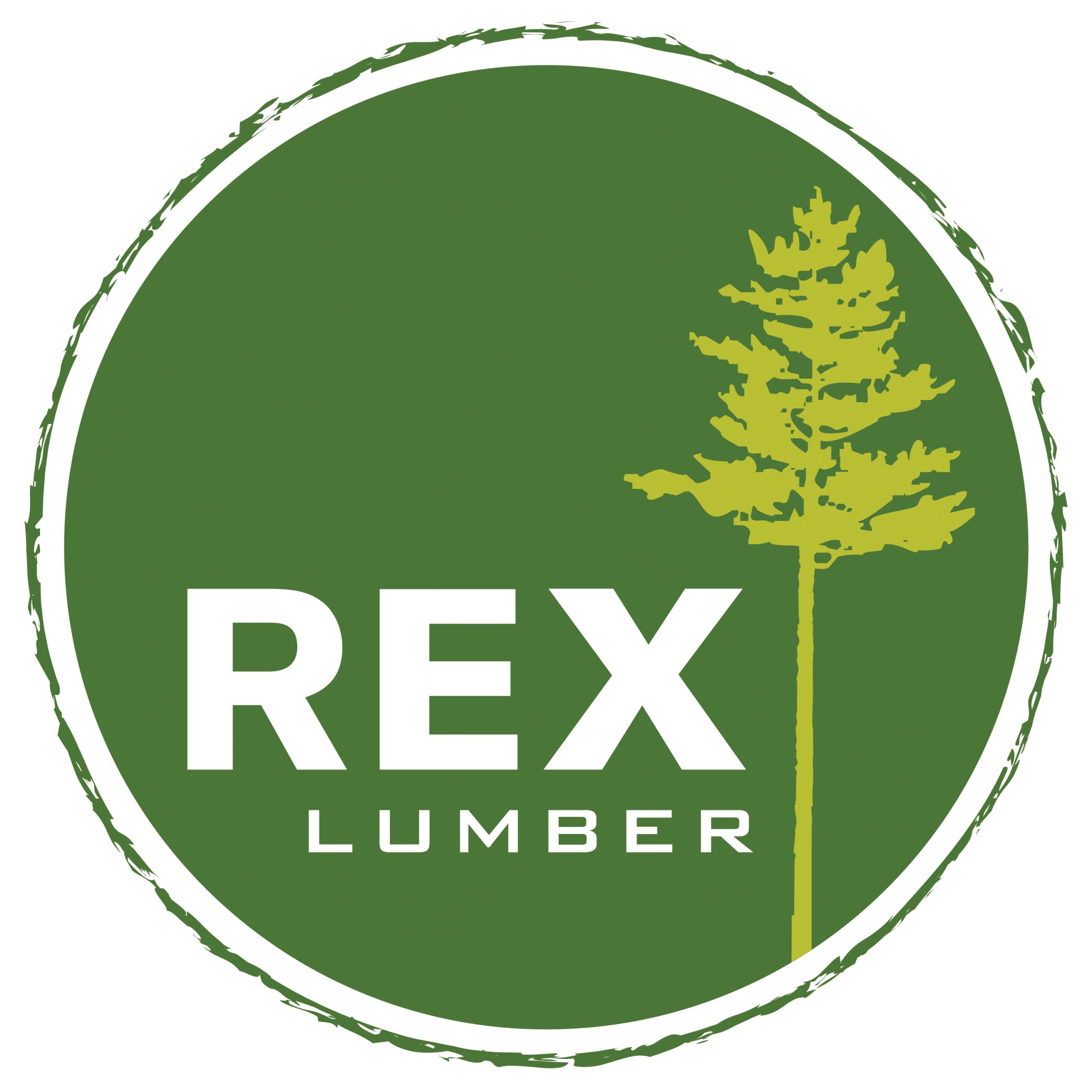 Green circle with a light green tree and the words Rex Lumber